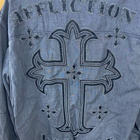 Affliction Black Premium Graphic Button Up Shirt Men Size 2XL Gray - Picture 7 of 8